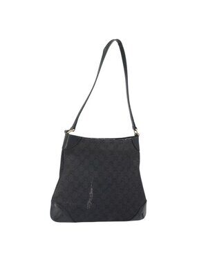 Authentic GUCCI GG Canvas Shoulder Bag Black Gold 248272